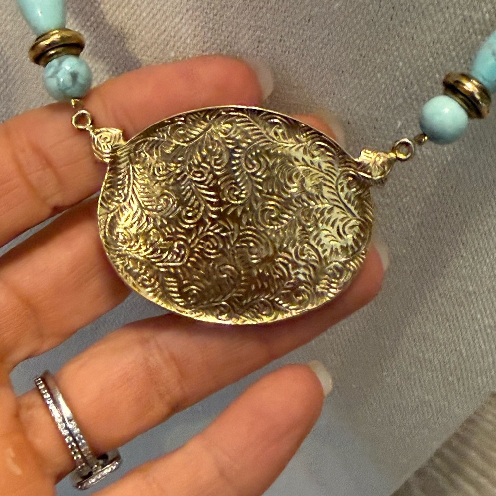 Vintage Turquoise Gold Bead Necklace - Women Jewelry - Picture 4 of 5
